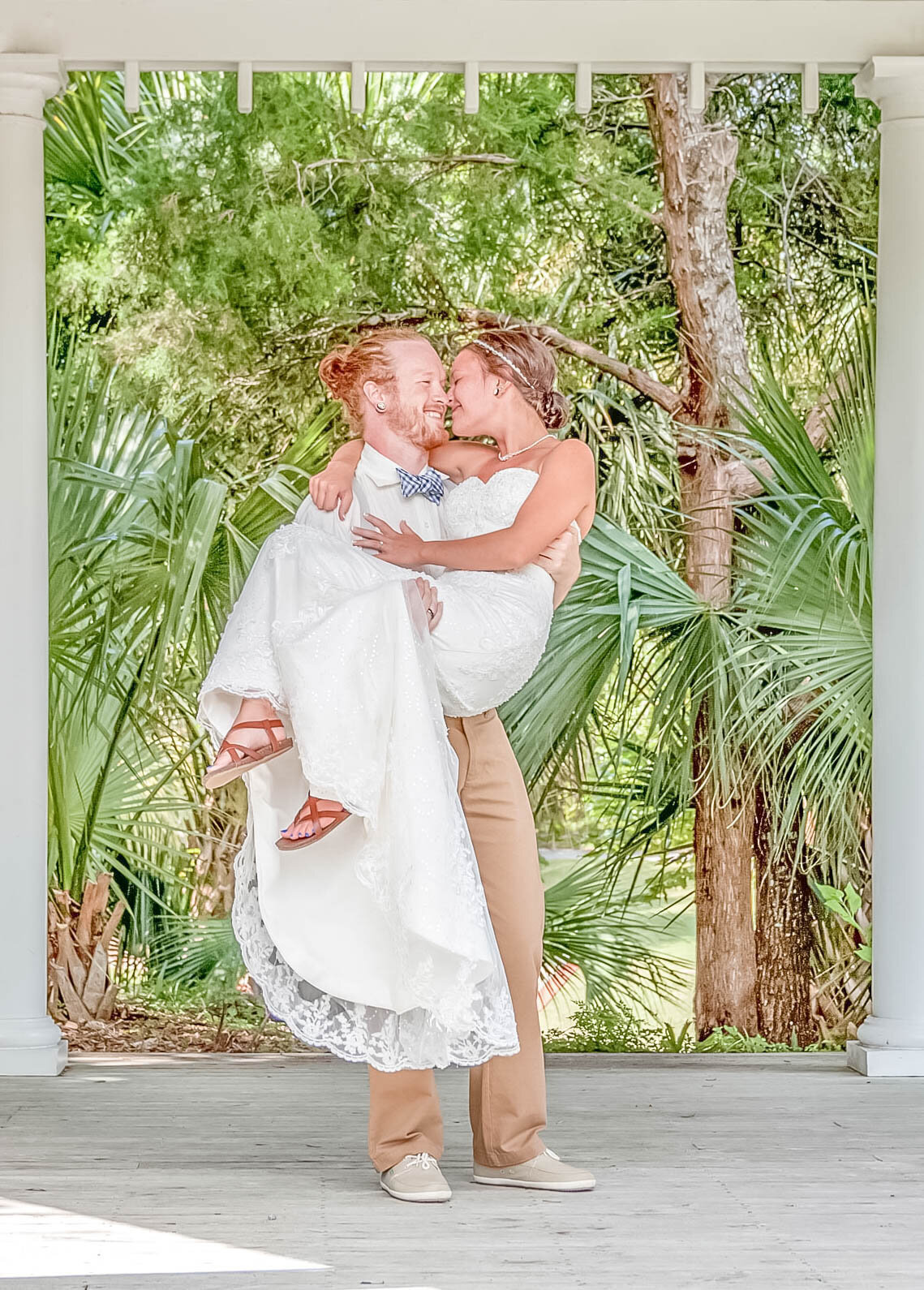Bald Head Island Wedding Photography - Anna and Ray - Beach Carry Pose - Wilmington Photographers Team