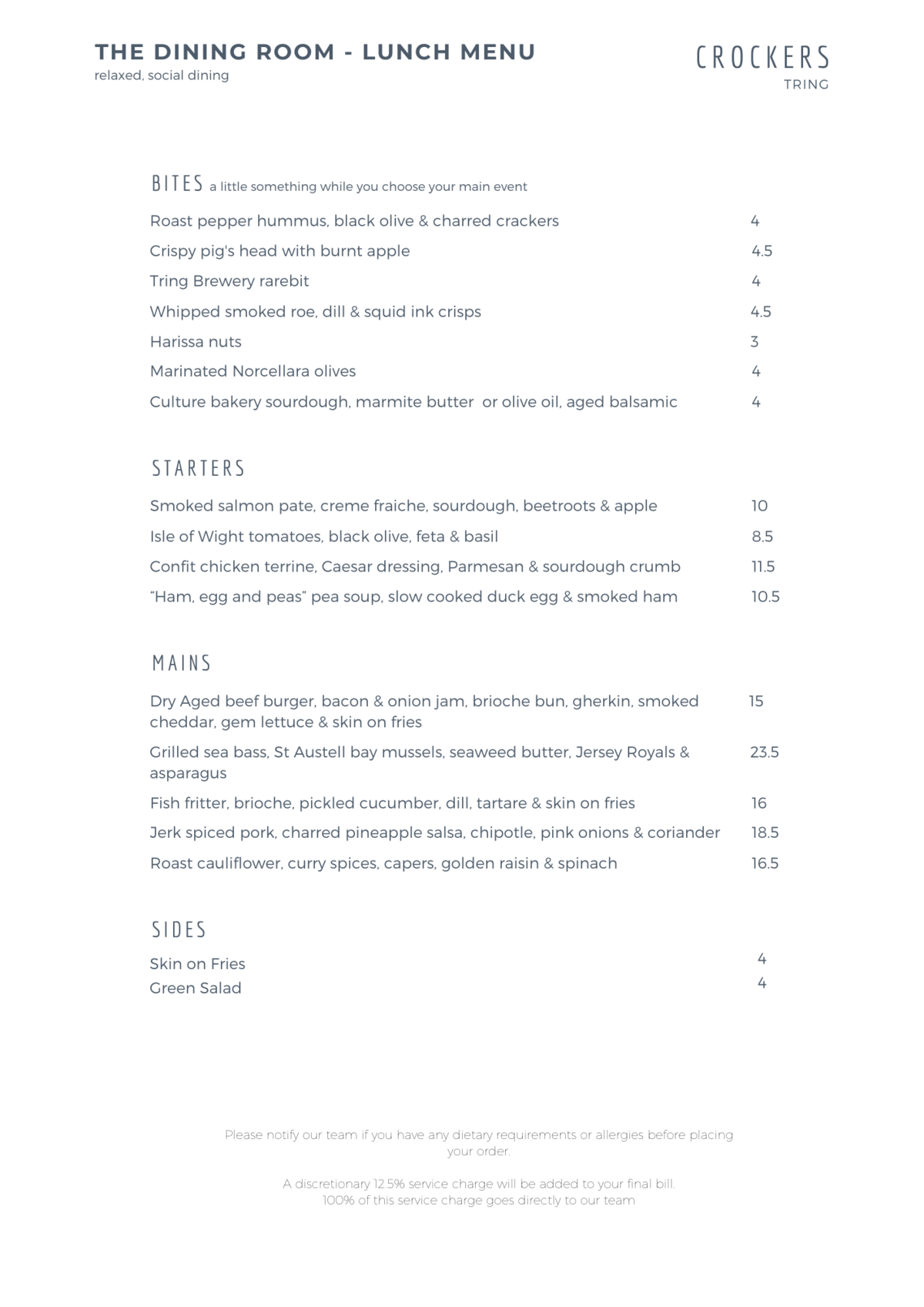 Dining room lunch menu-May21