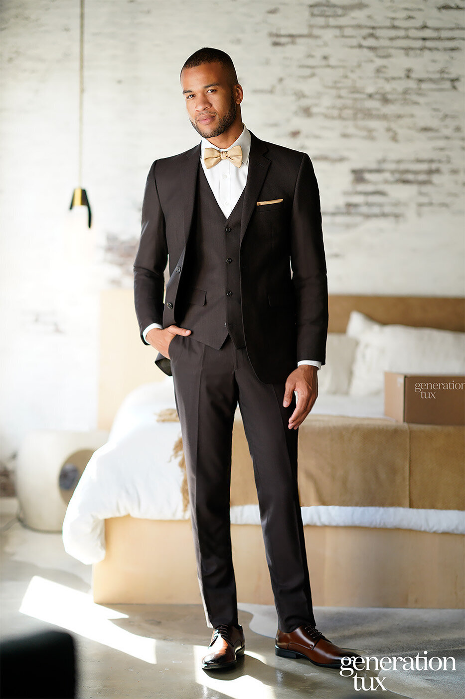 Allure Brown Notch Lapel Suit Gold Accessories_Logo 