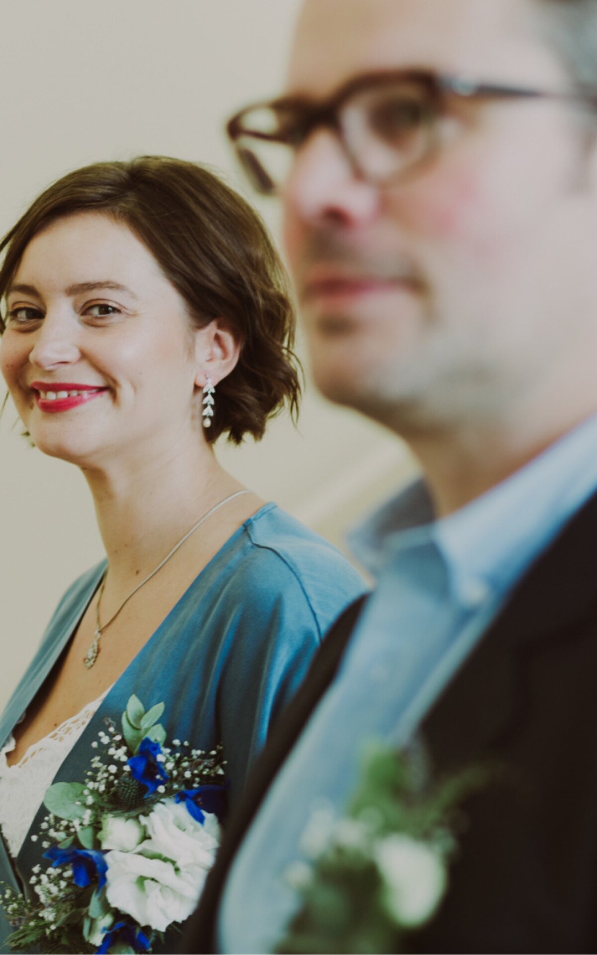 Trouw Corsage bruid wit blauw