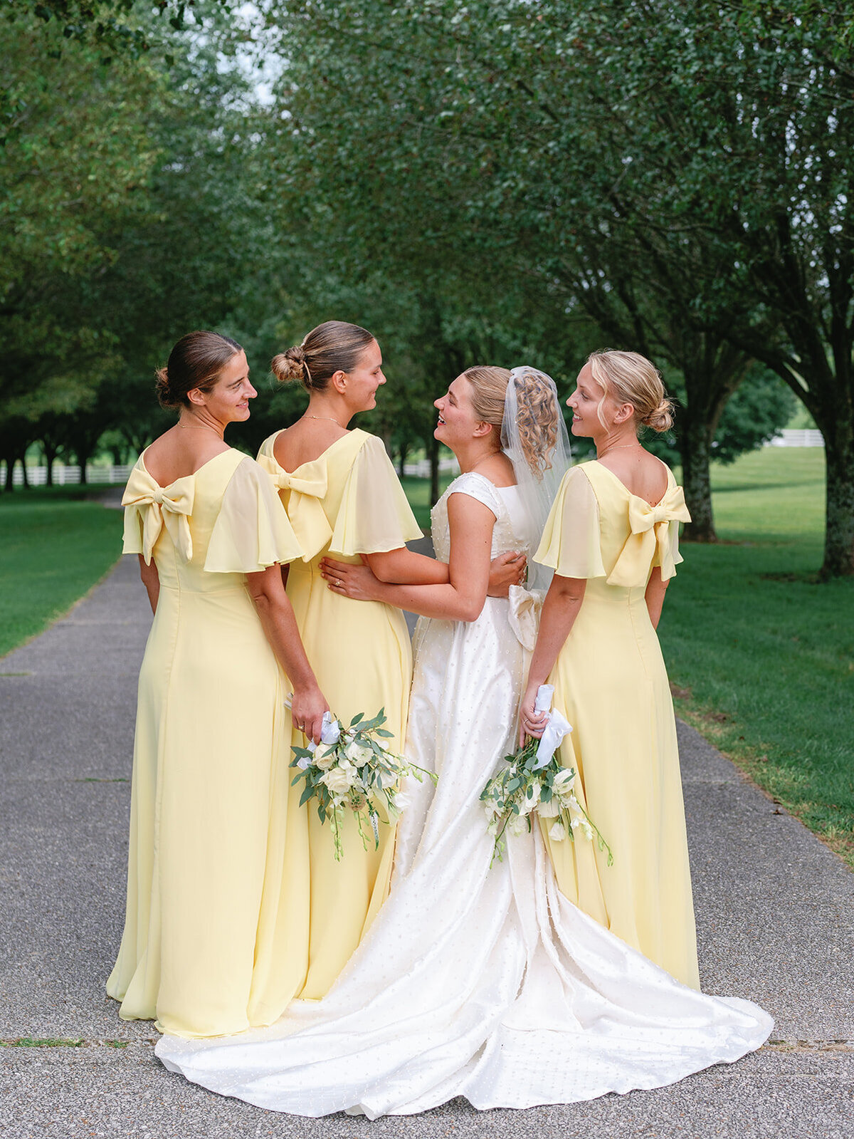 Yellow chiffon bridesmaids dresses