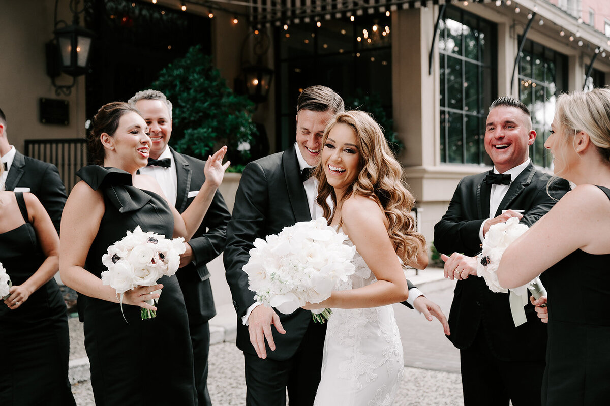 wedding party pictures at The Corinthian Houston, for a black tie wedding