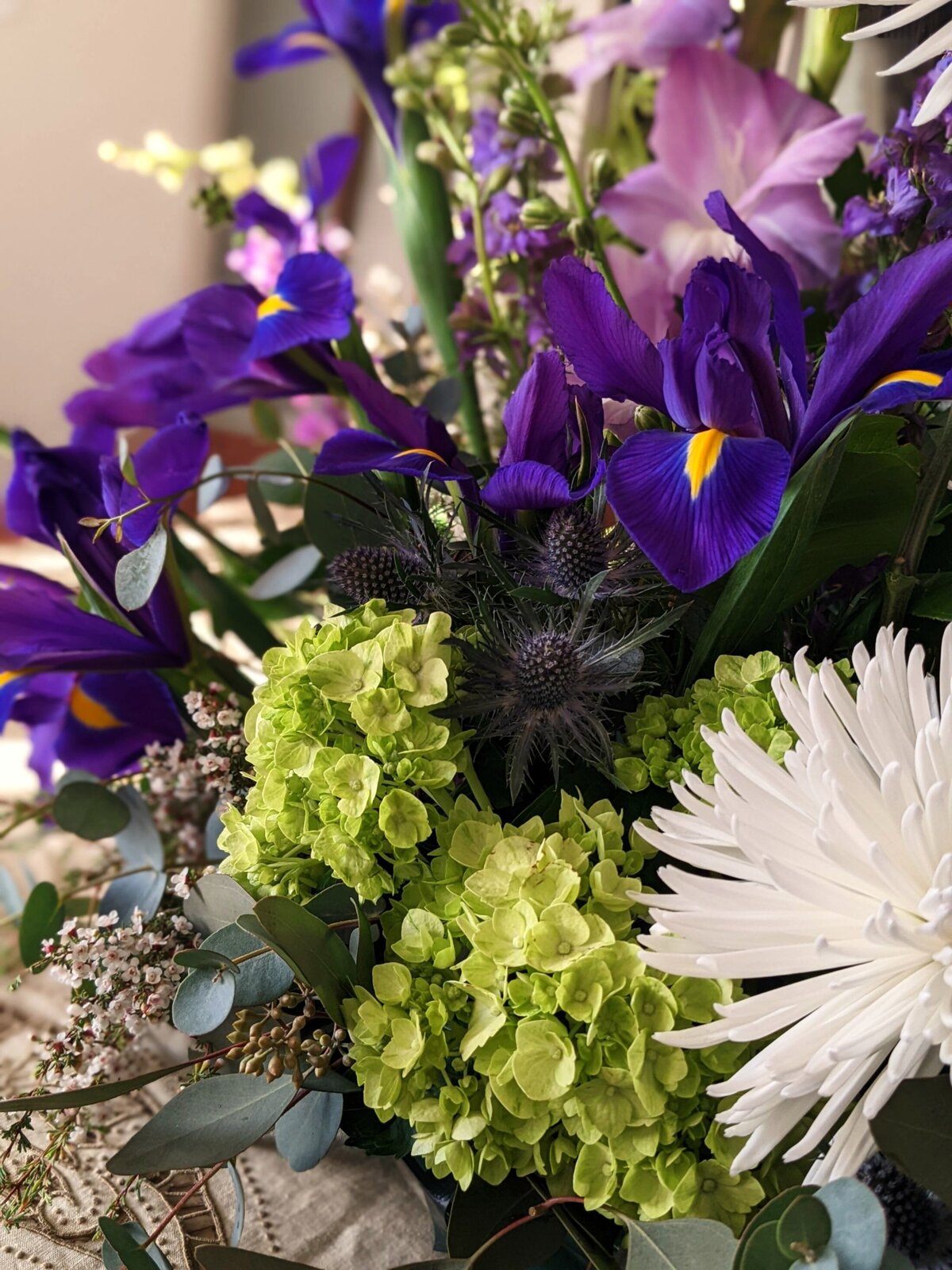 funeral flower spary enlarged detail purple
