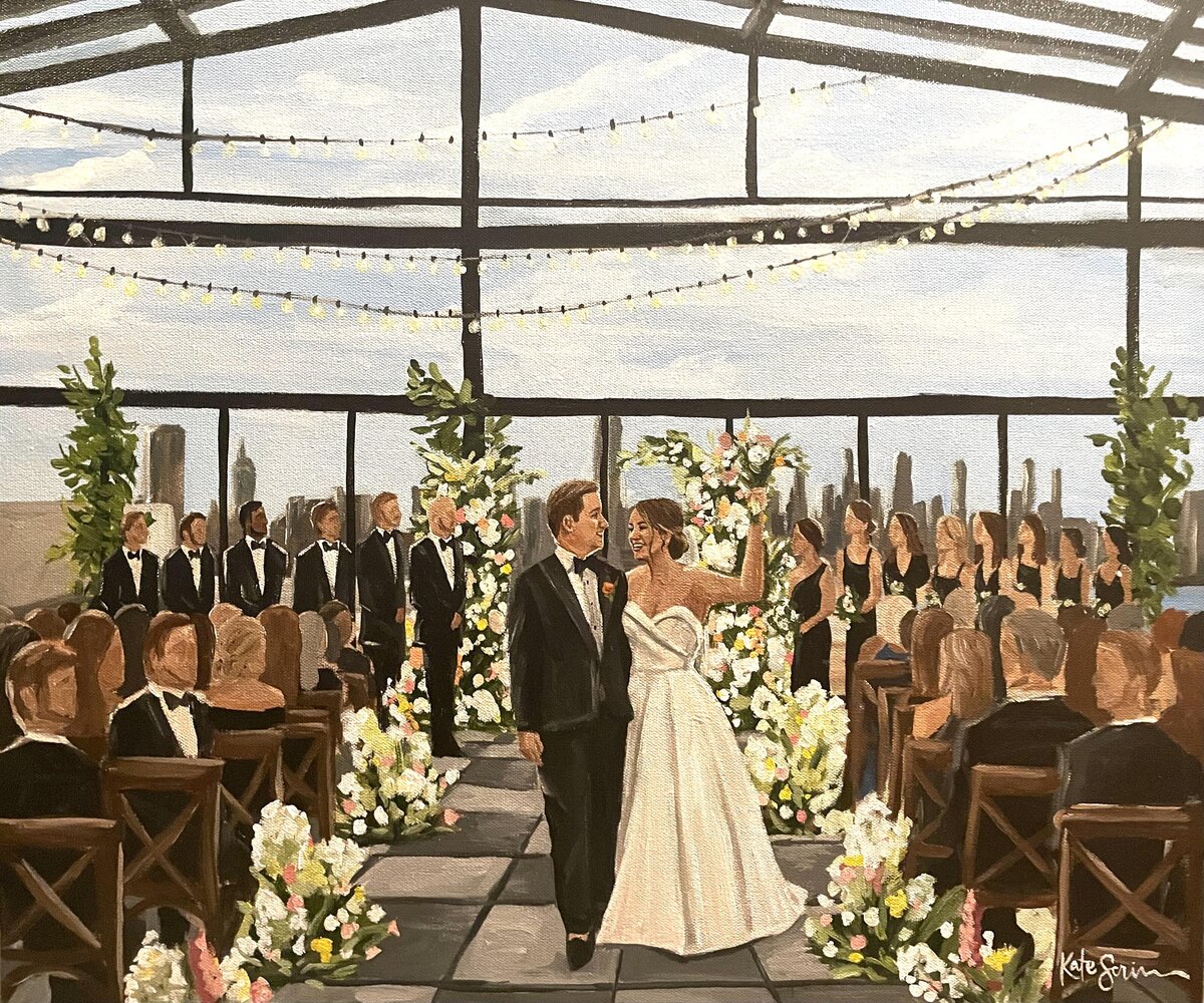 painting of bride and groom
