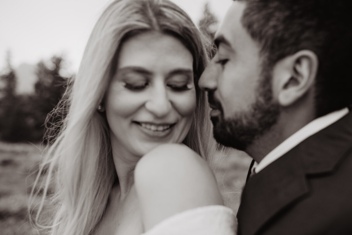 Photographers Jackson Hole capture close up of bride and groom