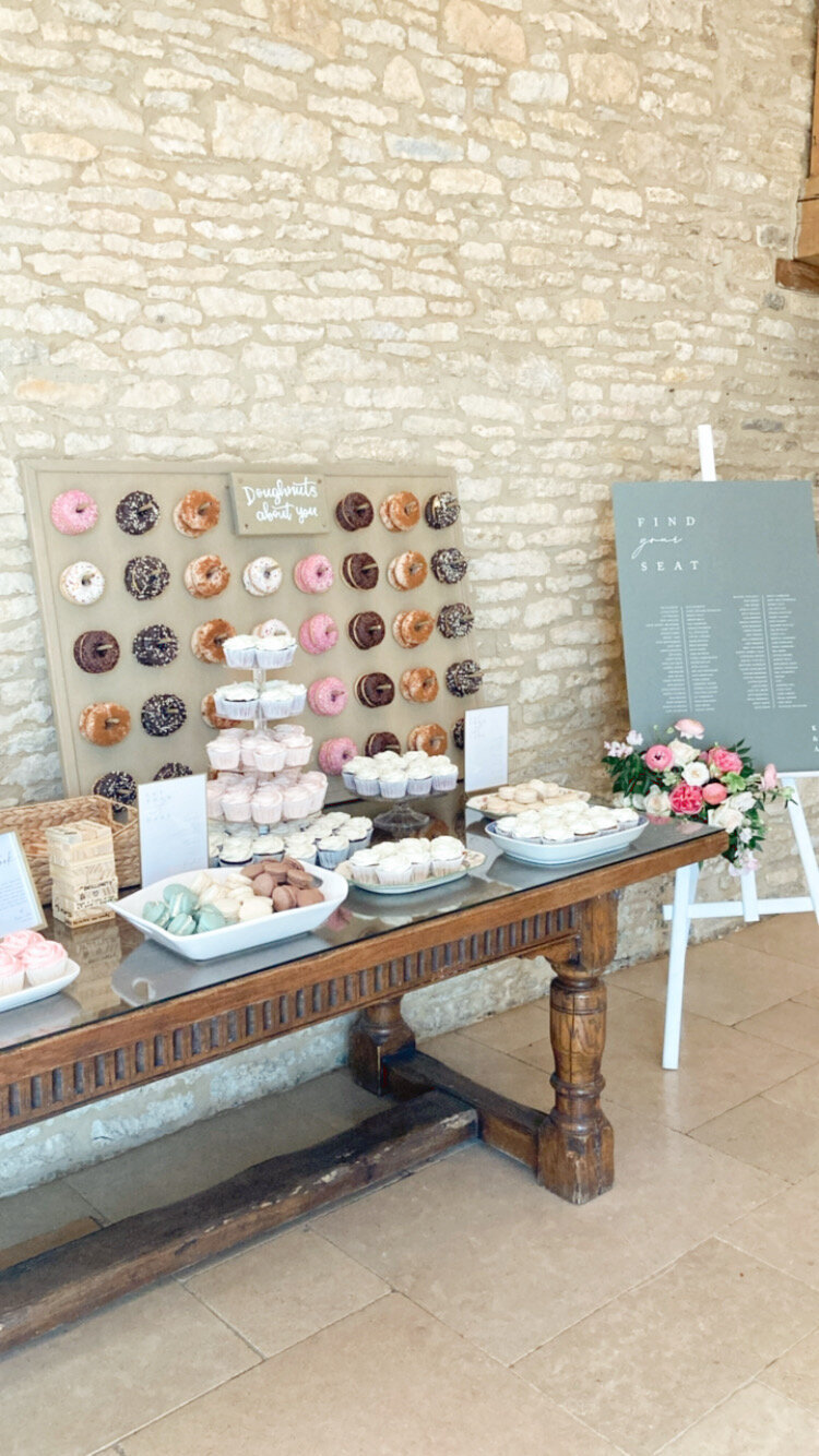 Cupcakes and macarons for wedding dessert table at Caswell House