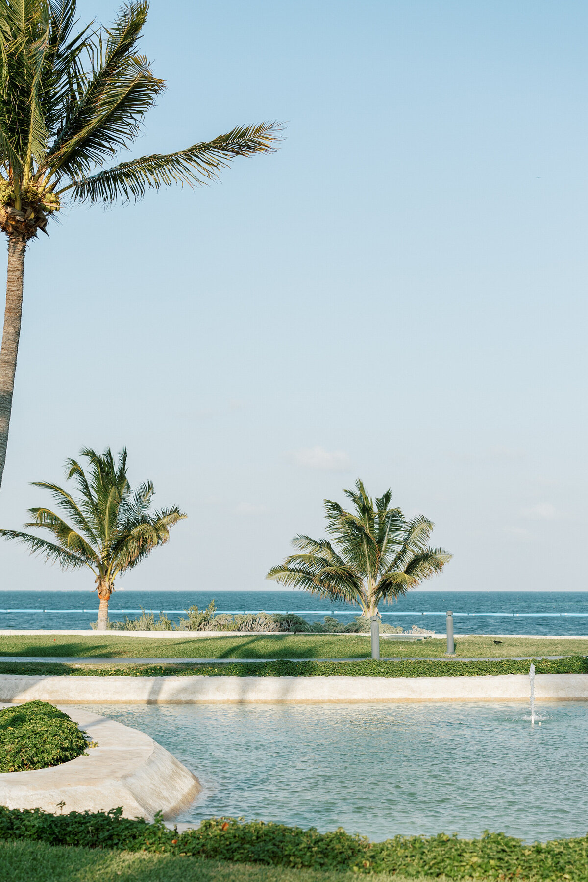 Palm trees and ocean waves frame the tranquil Cancun wedding venue, beautifully photographed by a Philly-based photographer.