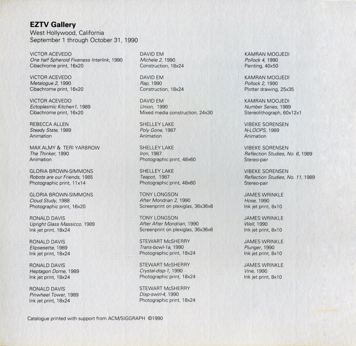 ART 1990 page 01 front cover inside - list of artists + works