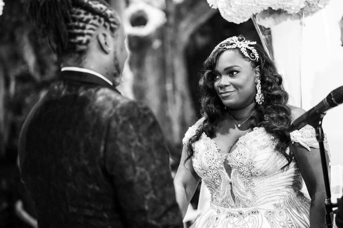 Close-up of bride during wedding ceremony