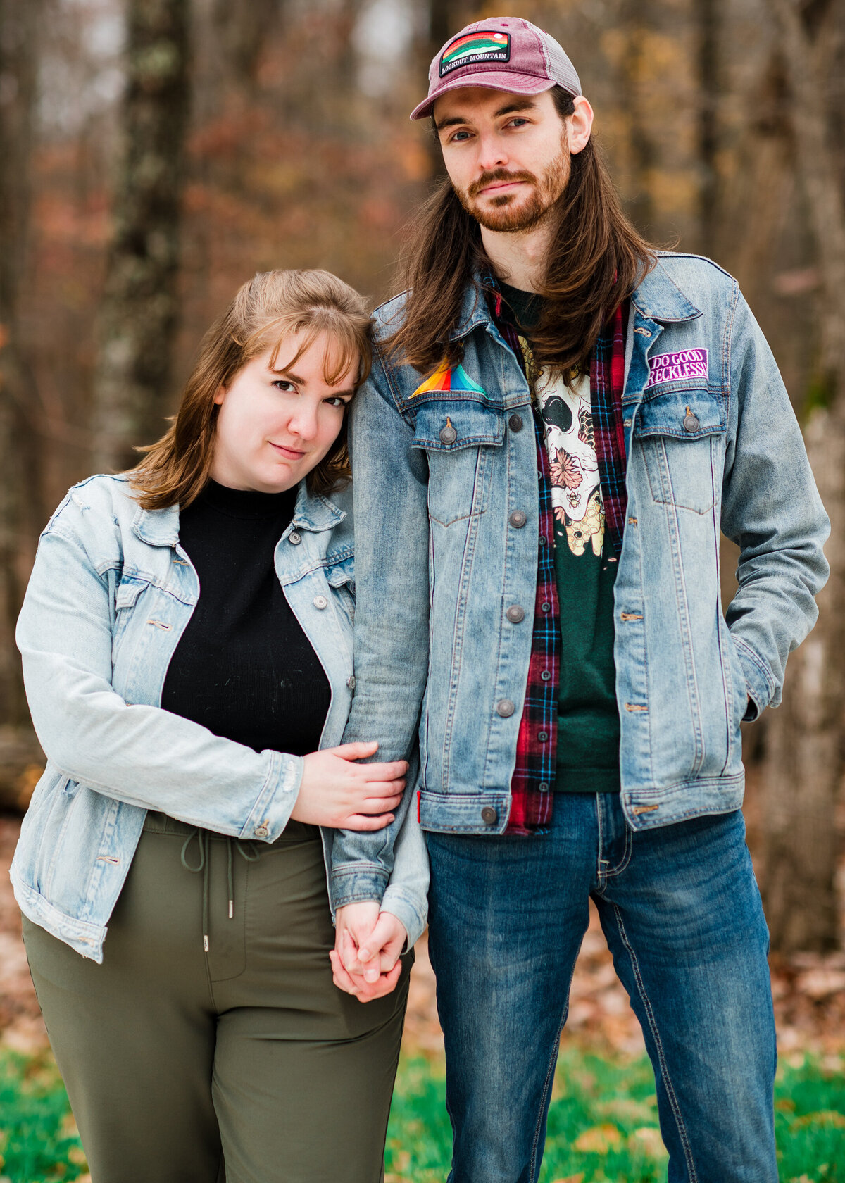 a couple poses for a portrait in signal mountain