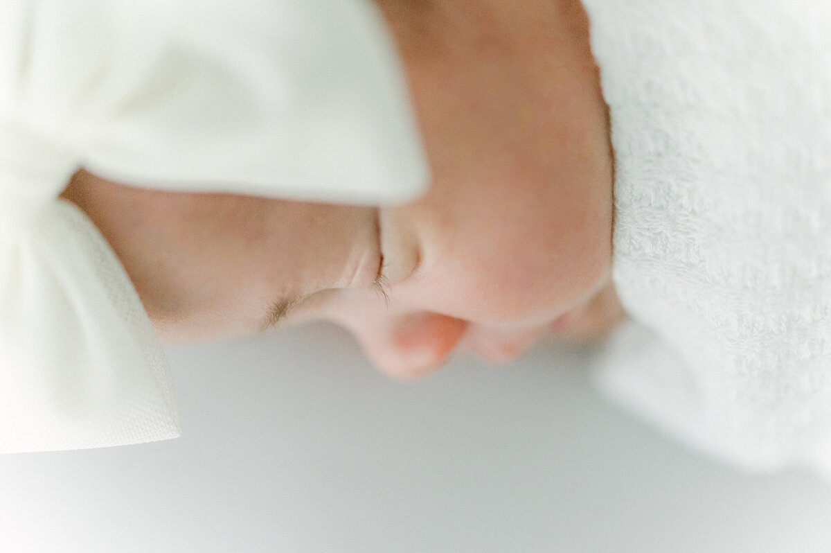 Eyelashes of newborn baby girl.