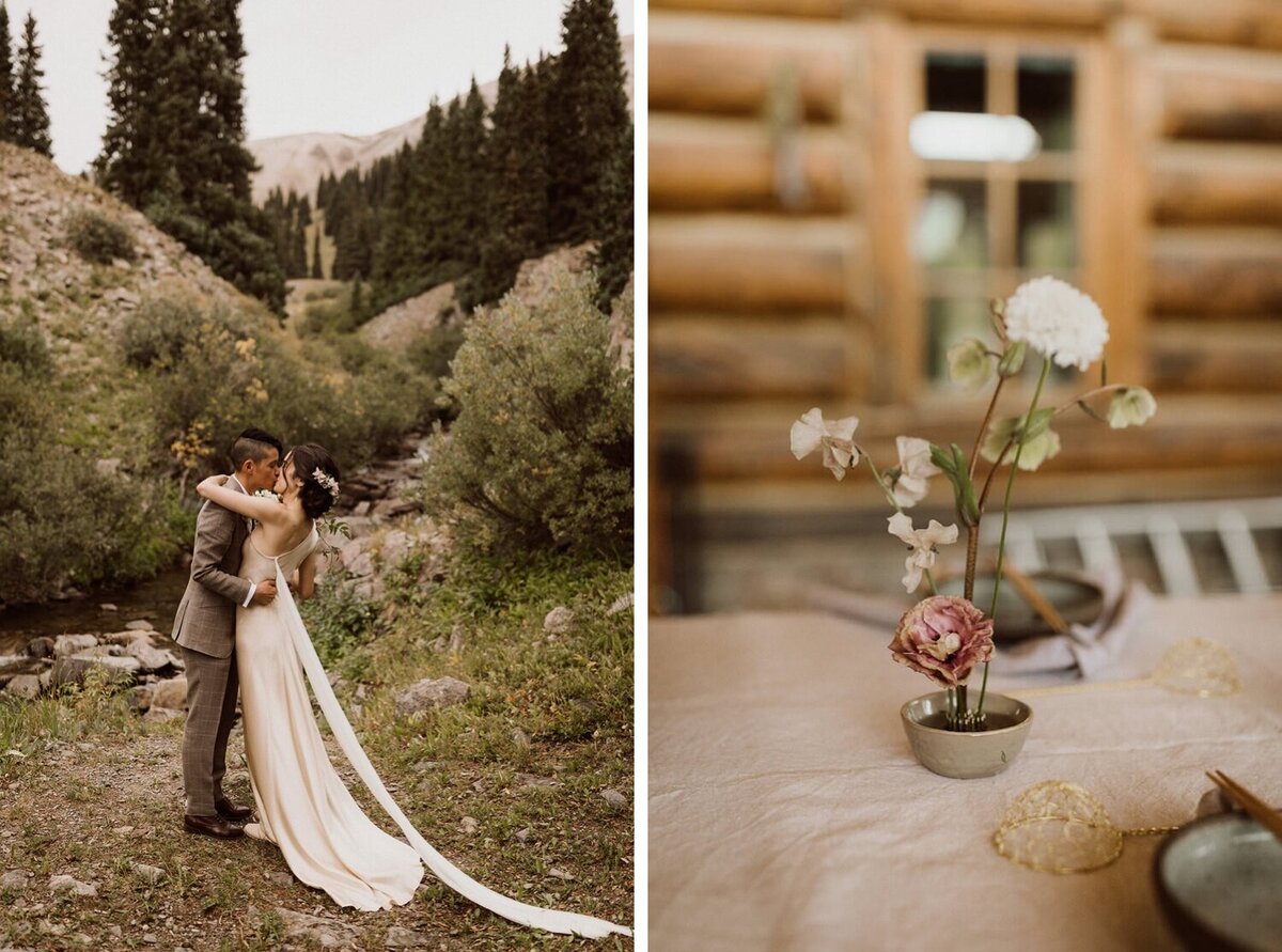 Ikebana+flowers+for+elopement+table_same+sex+bridal+first+look+in+mountains