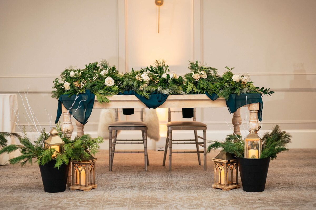 Wedding Reception Sweetheart Table White Roses