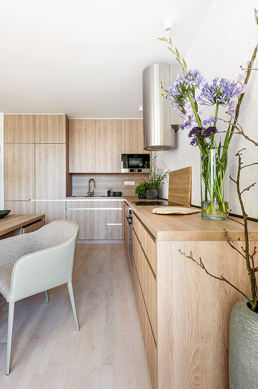 design interiéru bytu s duší přírody pohled do kuchyně