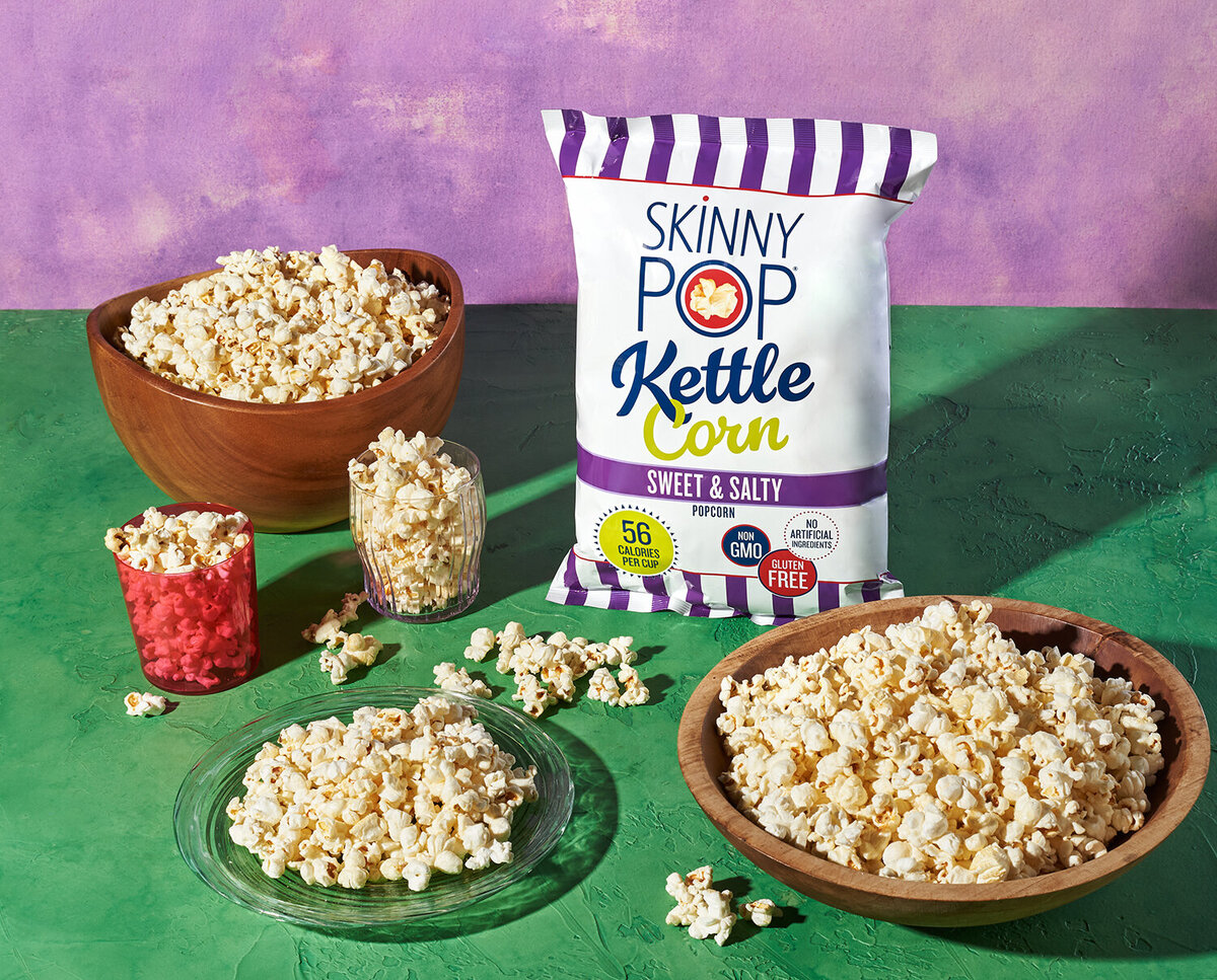 skinnypop kettle corn still life photograph tabletop