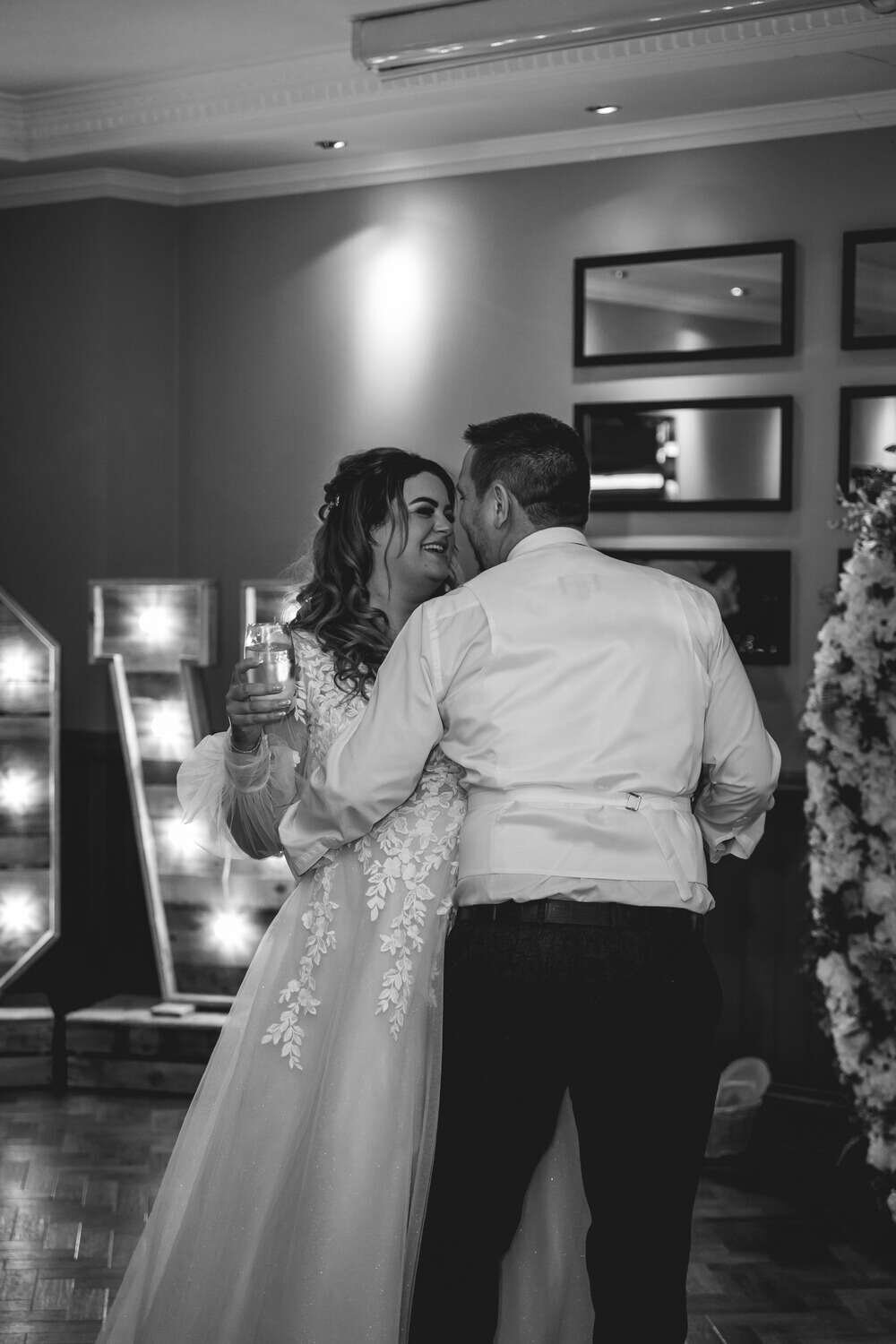 Bride and Groom dancing and chatting