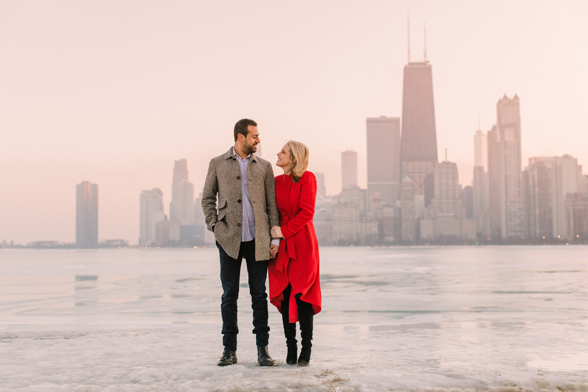 A frozen Lake Michigan was the setting for this stunning Chicago engagement photo