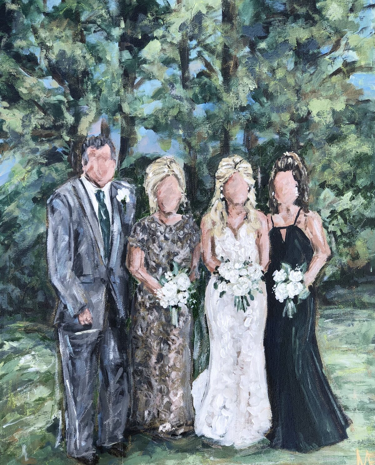 Commissioned painting by Miriam Shufelt, family wedding portrait