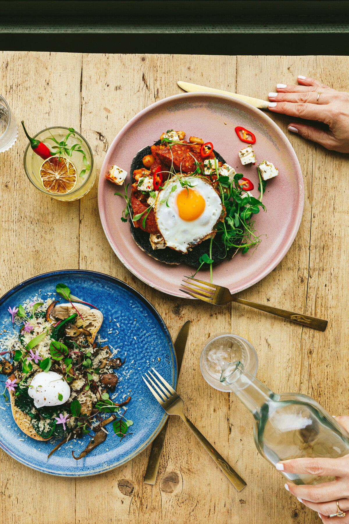 Cafe Brunch with Eggs and Margarita