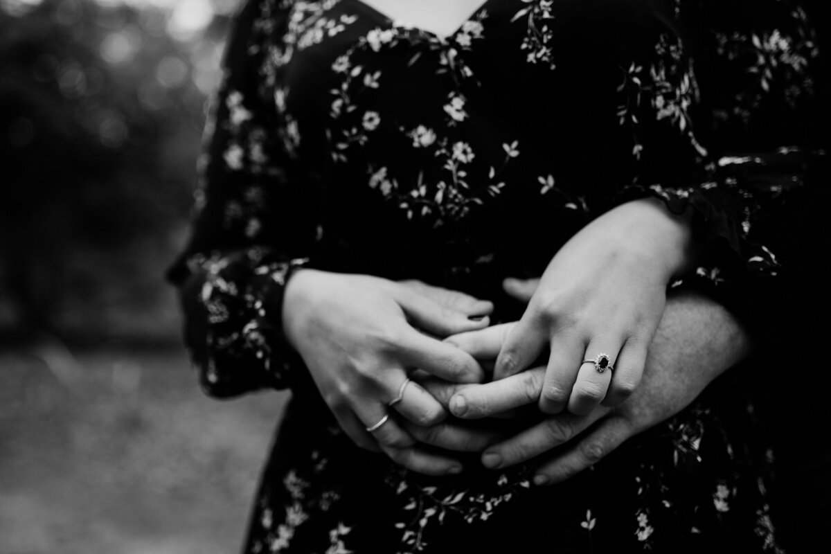 Black and white image of couple's hands entwinned. Couples and engagement photography Melbourne, And So I Don’t Forget Photography