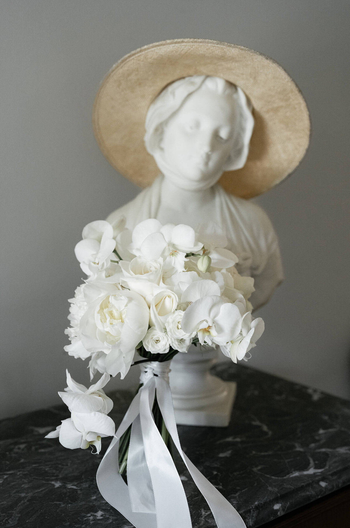 White wedding bouquet at Chateau Wedding