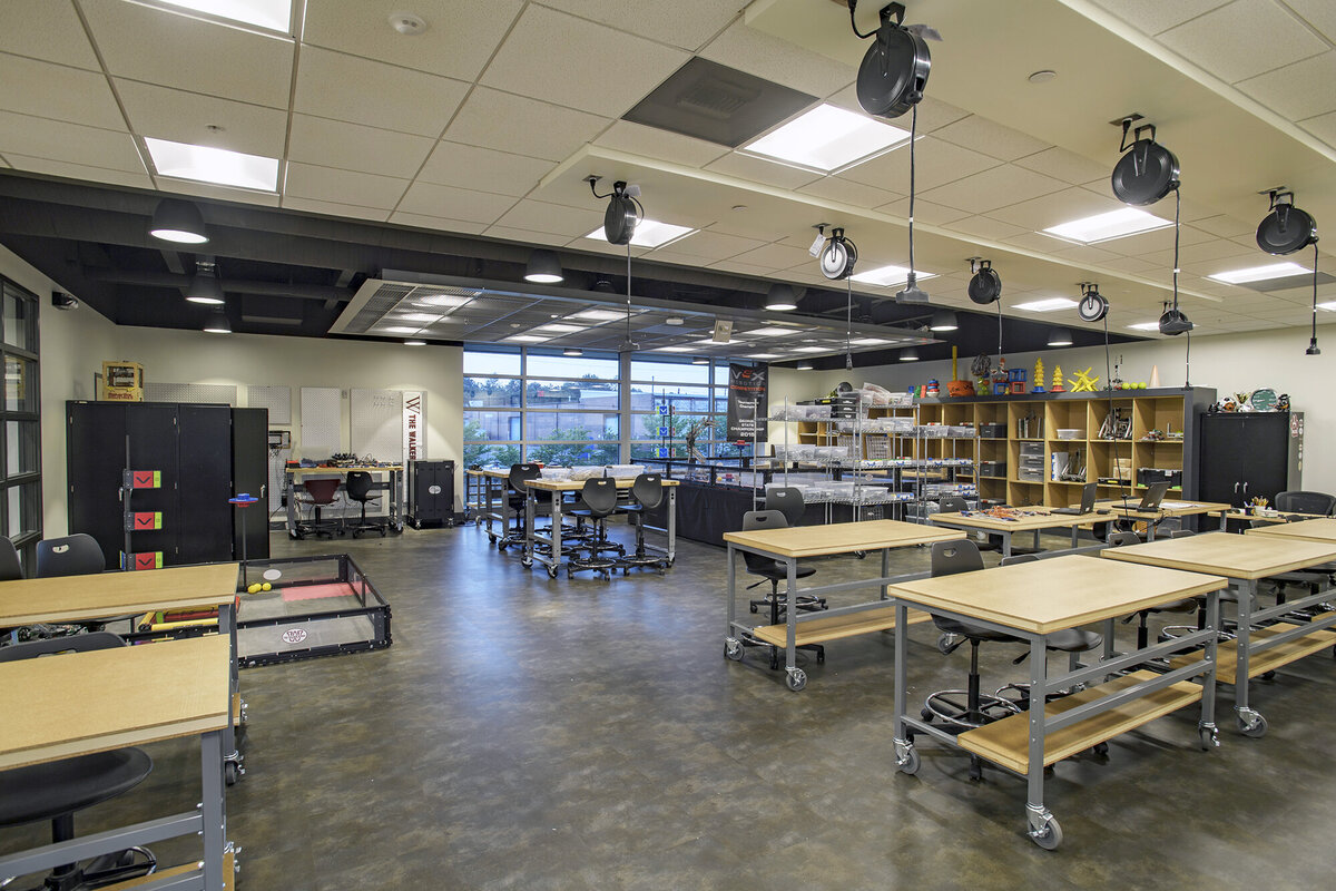 inside the robotics lab  at The Walker School Warren science & technology building