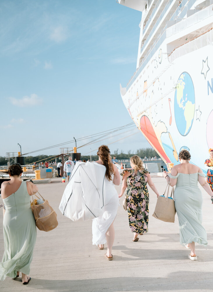 bride and bridesmaids at a cruise wedding