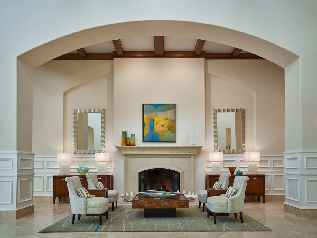 grand lobby fireplace at BallenIsles Country Club