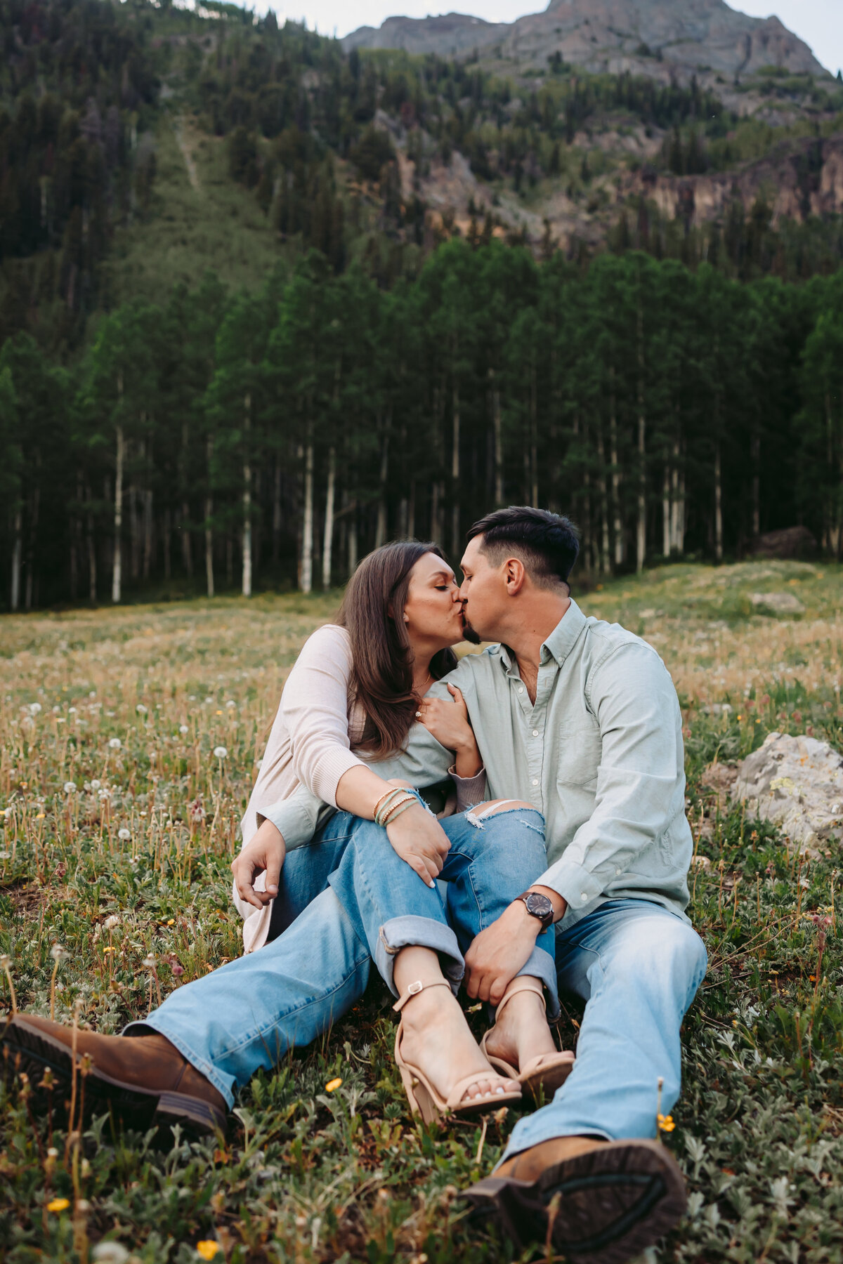 Telluride engagement session in front of aspen trees.
