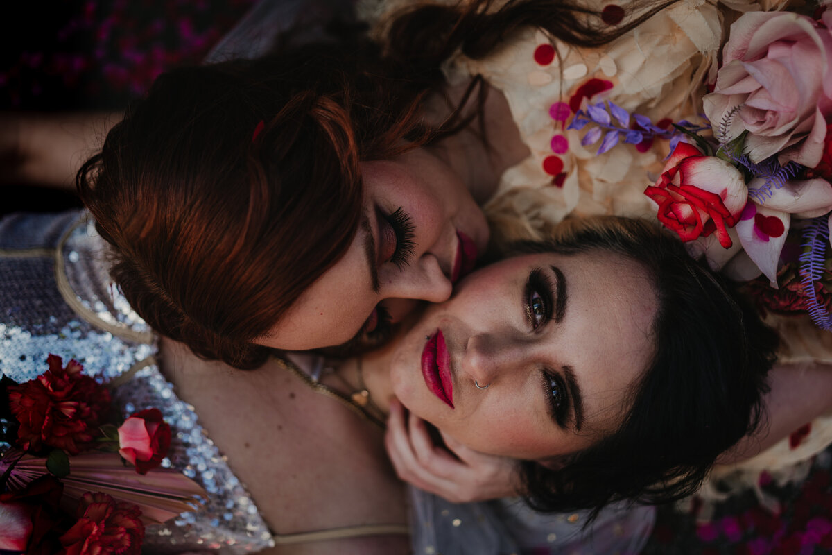 Creative wedding photography close up of two brides