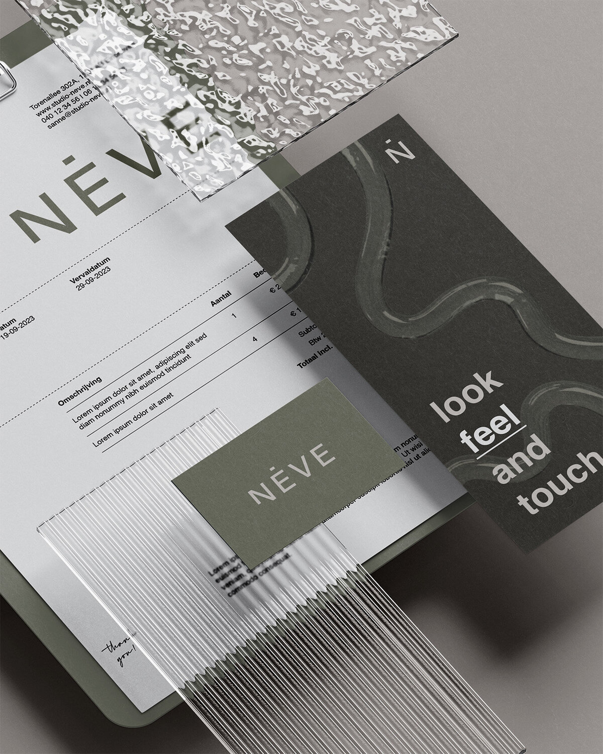 Studio Néve visuele identiteit – papierwaren en texturen