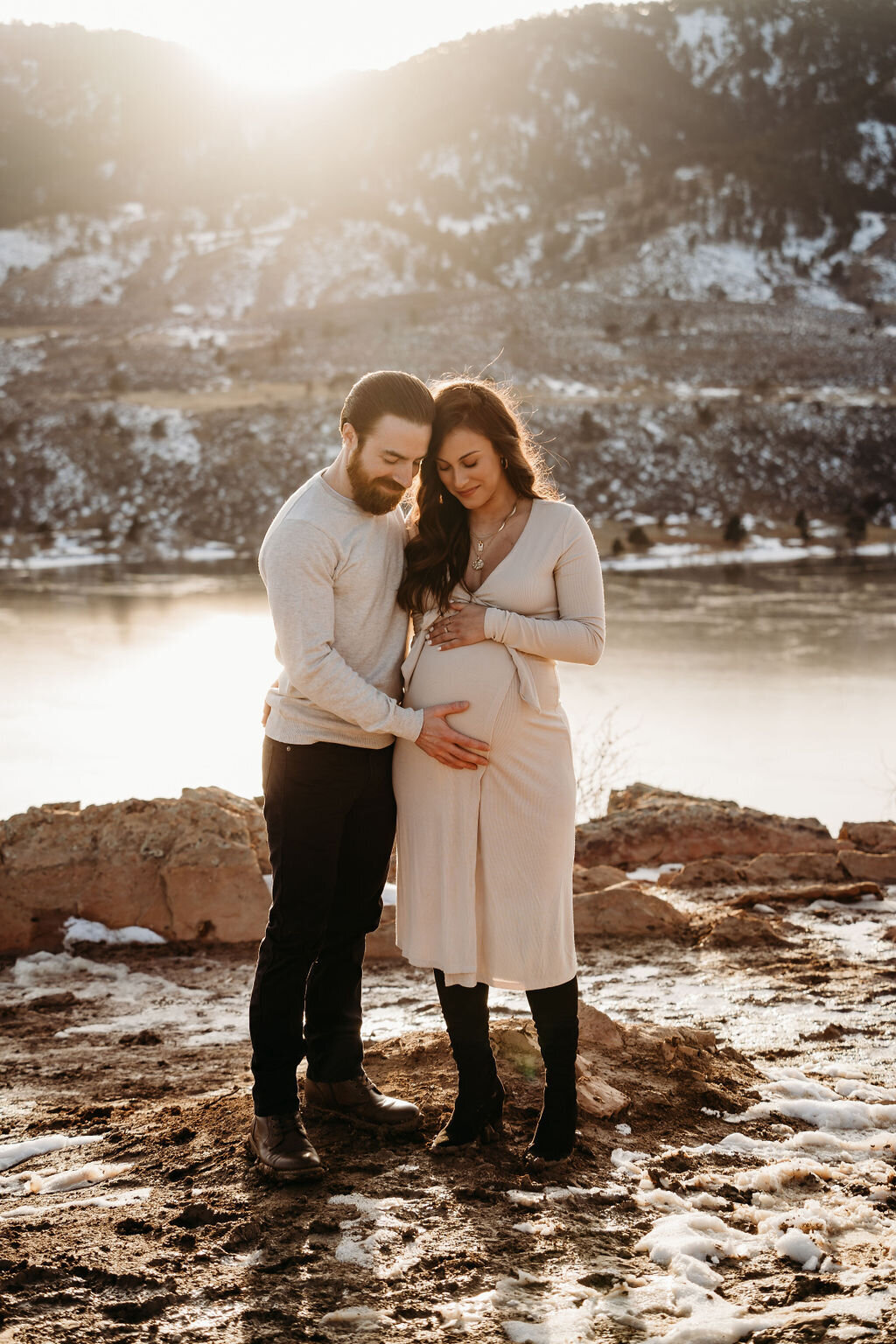 Winter Maternity session snow at Horsetooth