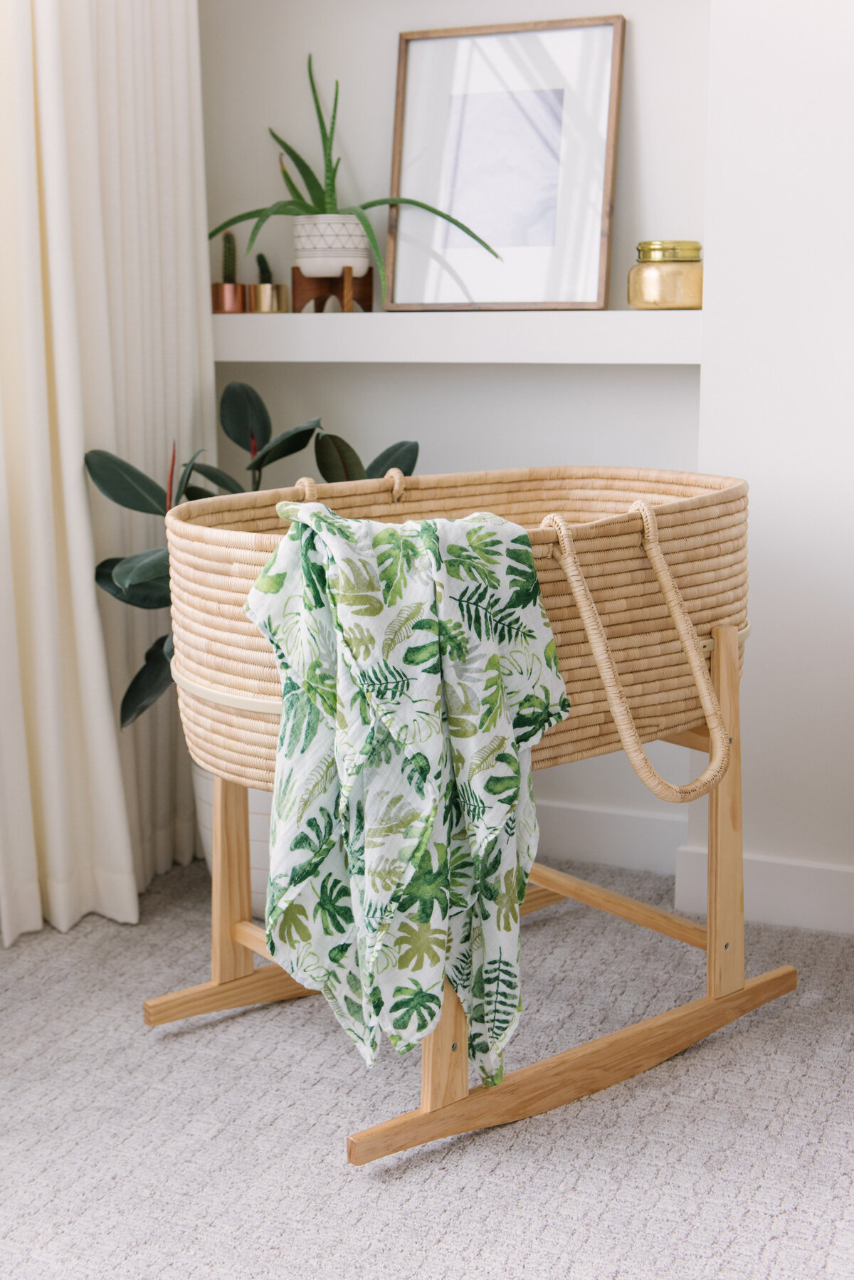 Rattan bassinet in nursery