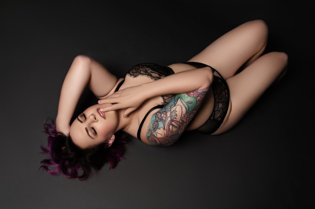 olivia boudoir tattoos playful promises black lingerie