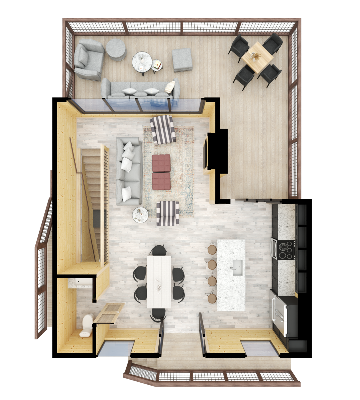 Realistic 3D floorplan - floor 2 - Furniture