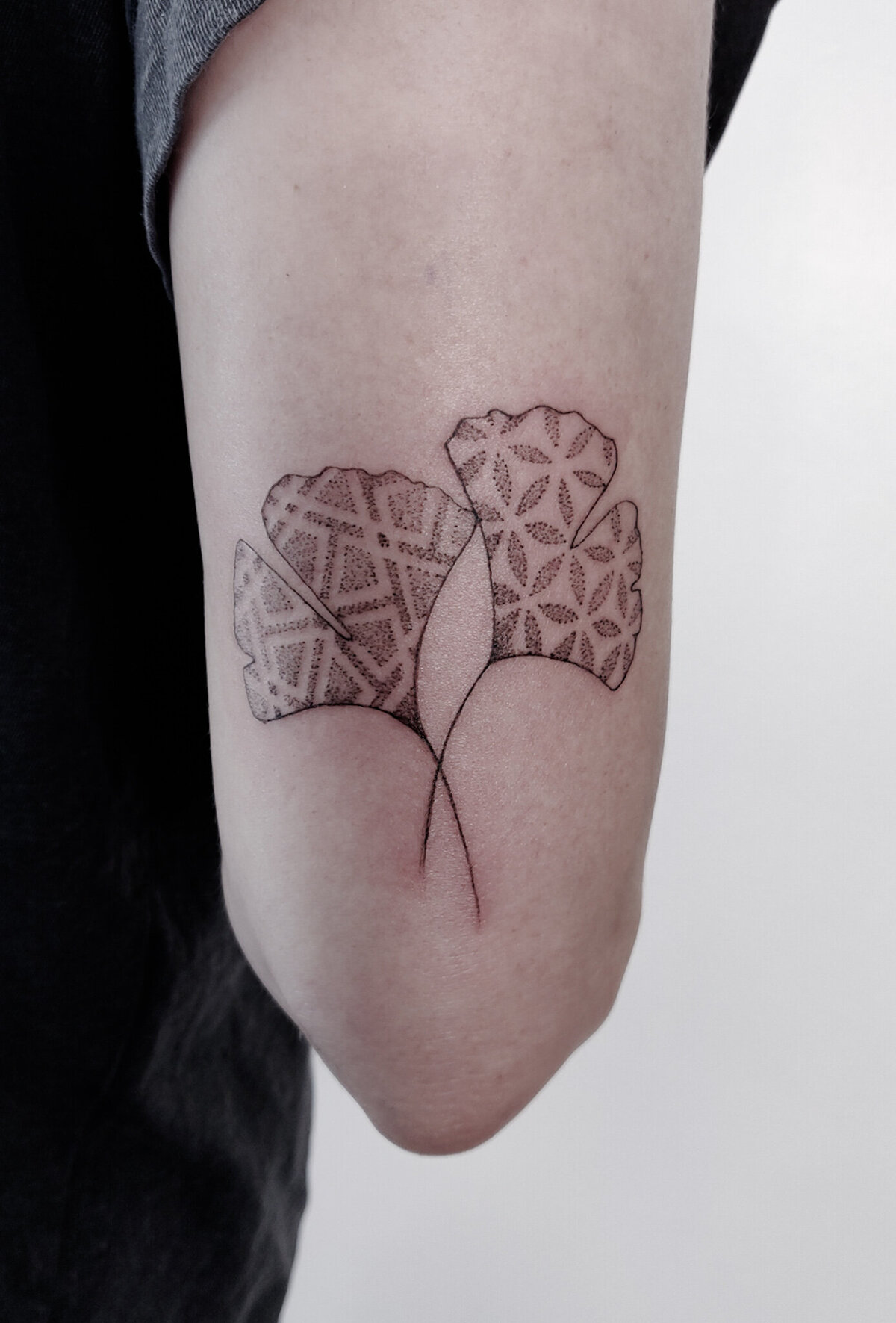 ginkgo leaves tattoo, dotwork tattoo