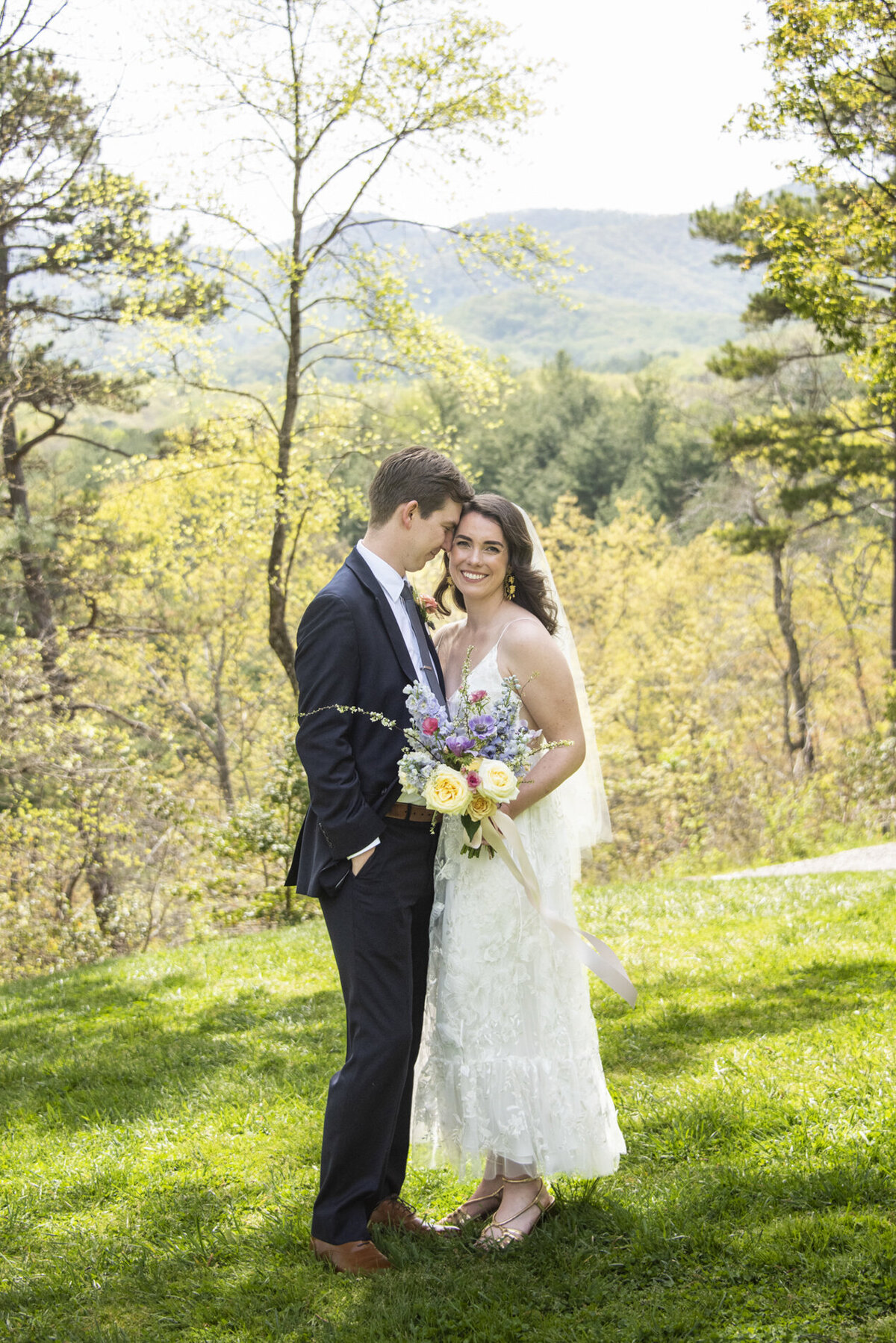 Wedding couple snuggling