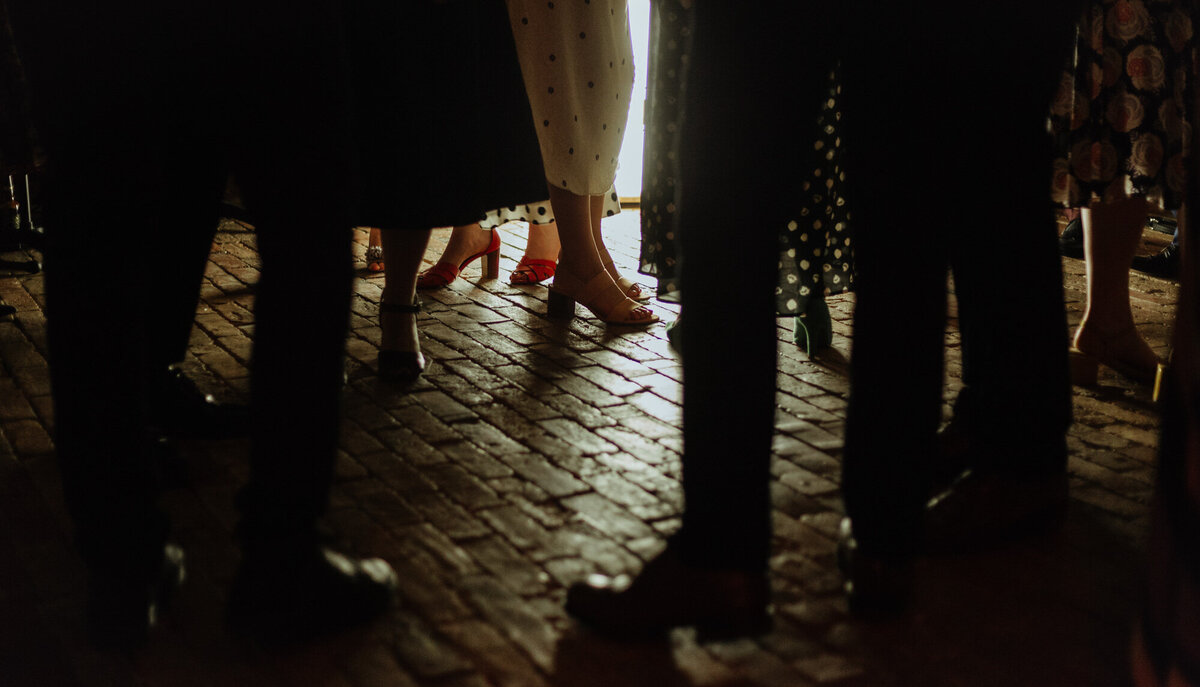 wedding guests dancing feet