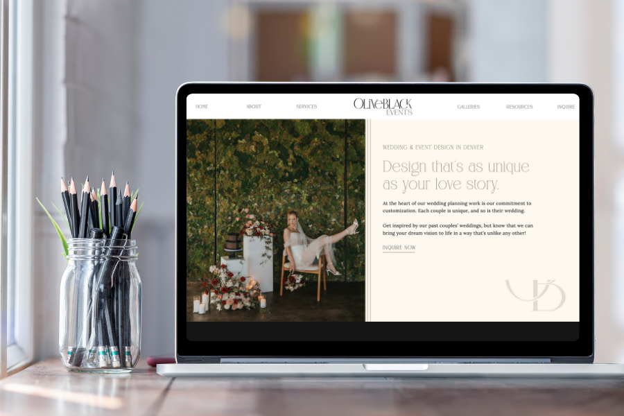 custom Showit website design for Olive Black events, a wedding planner in Colorado