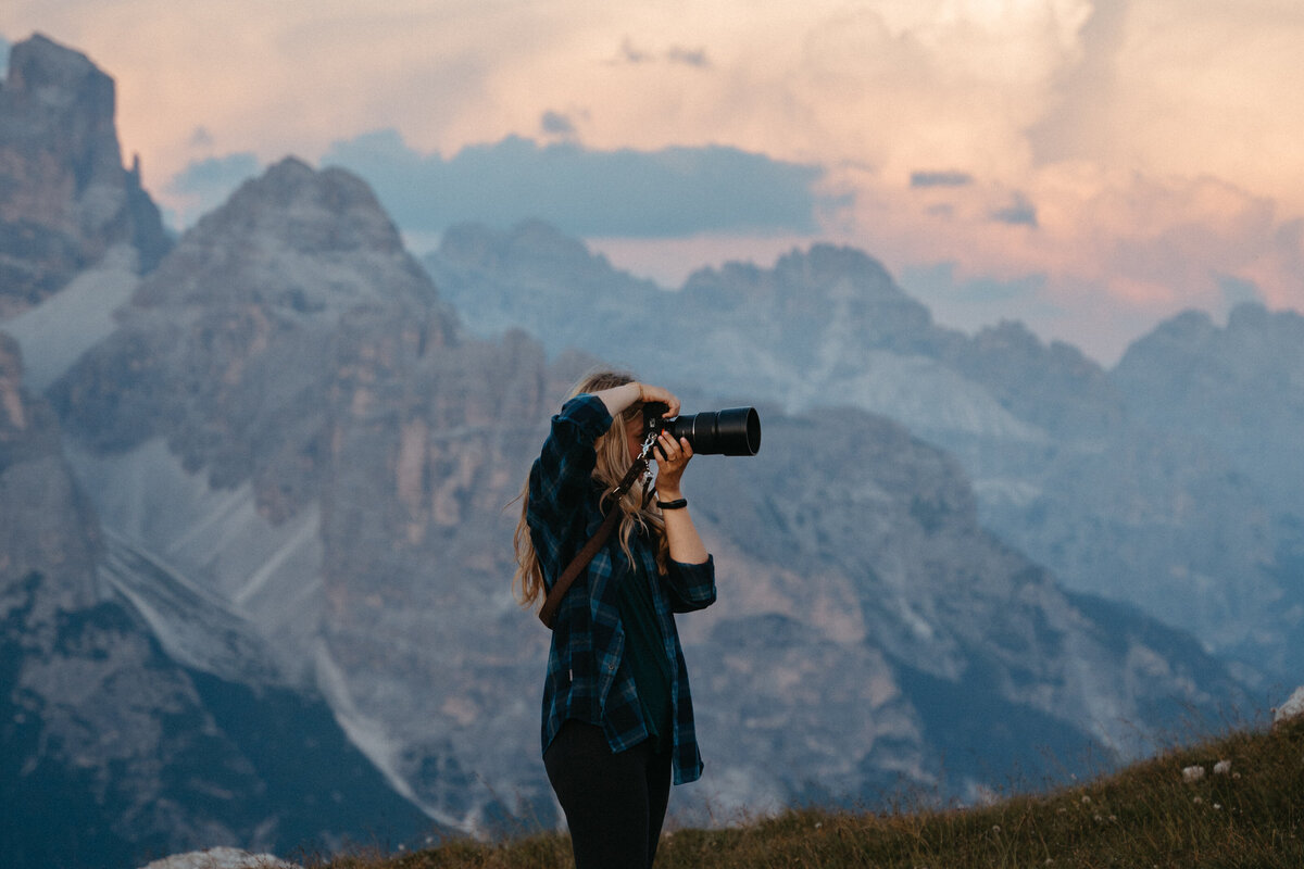 Shawna at work in the Dolomites shooting an elopement