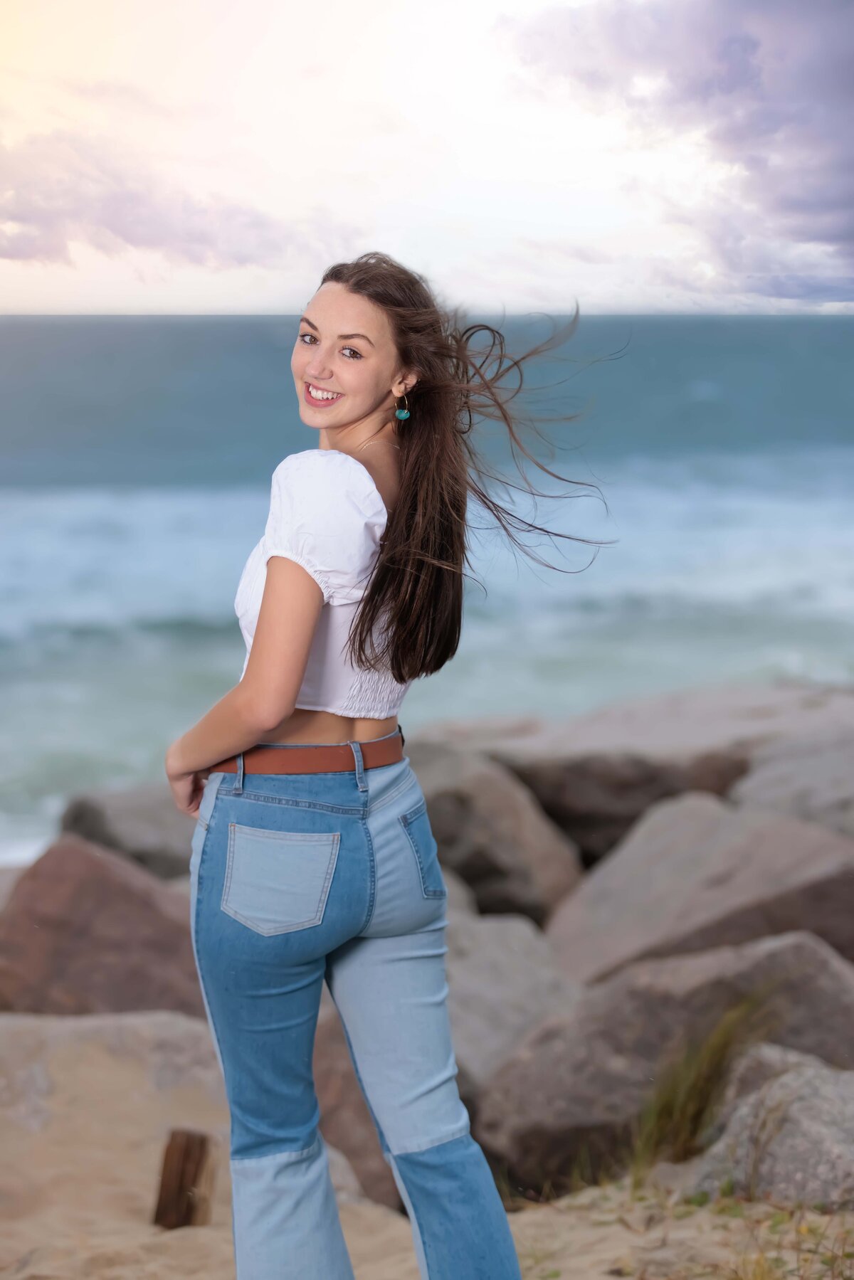 Beach hair for senior portraits at kure beach