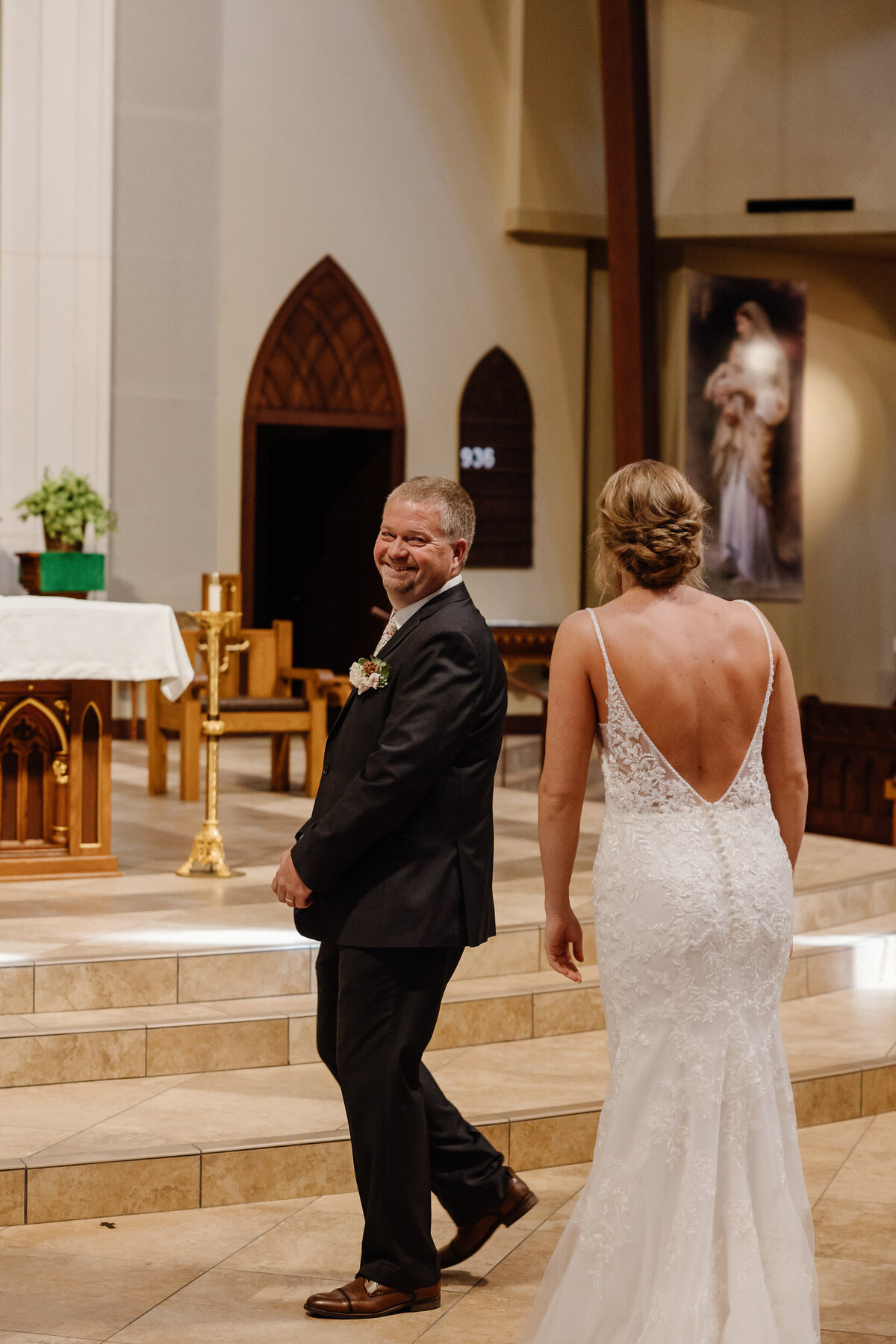 A person turning around during their first look