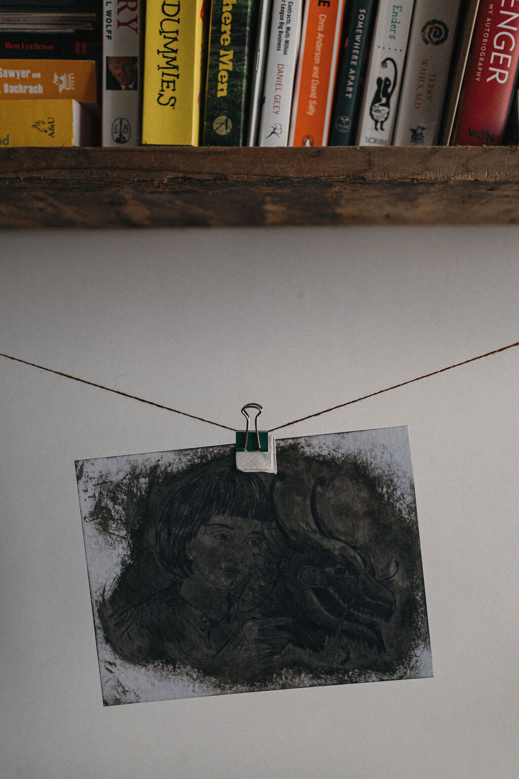 Print clipped up at home of Devon based artist Rachel Snowdon