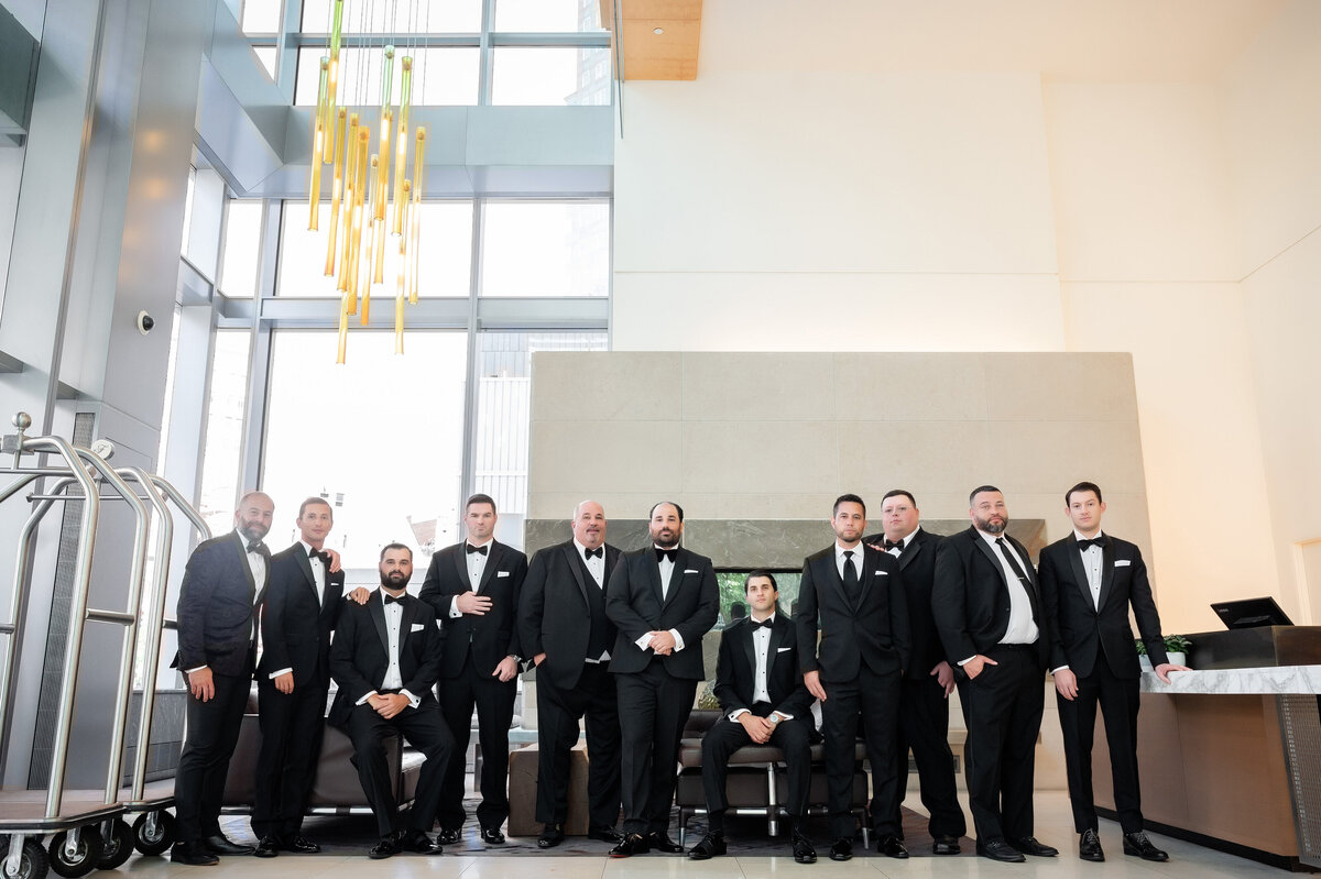 groomsmen at fairmont hotel lobby