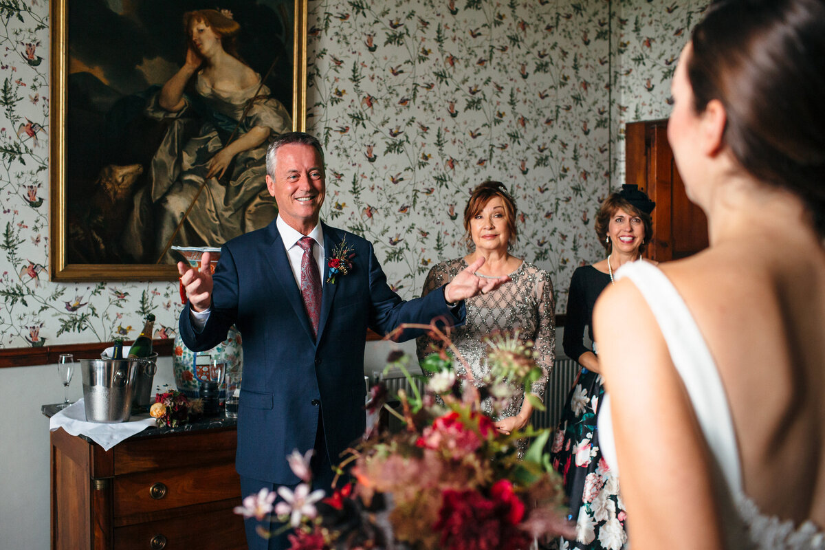 First look with Father of the Bride  at Huntsham Court in Devon