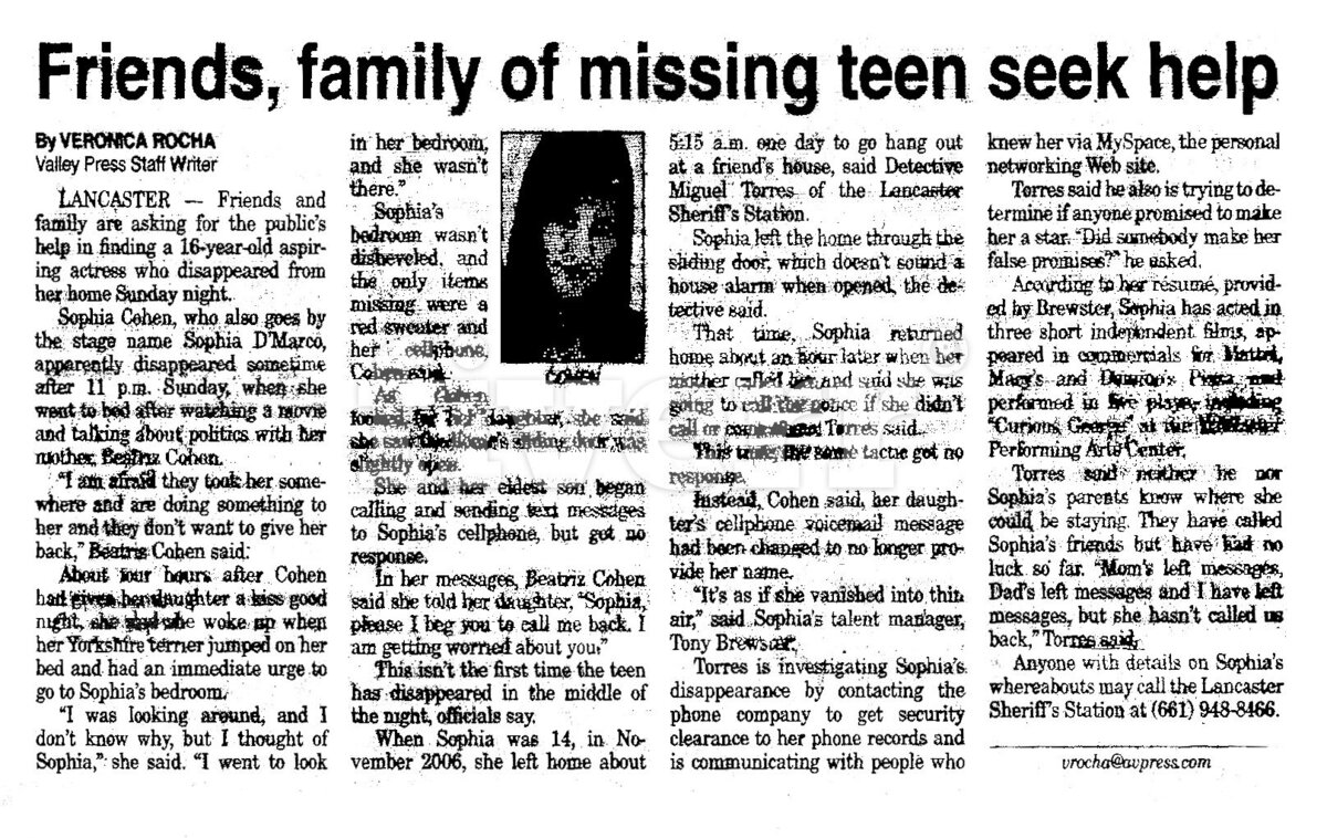 newspaper clipping of missing teen