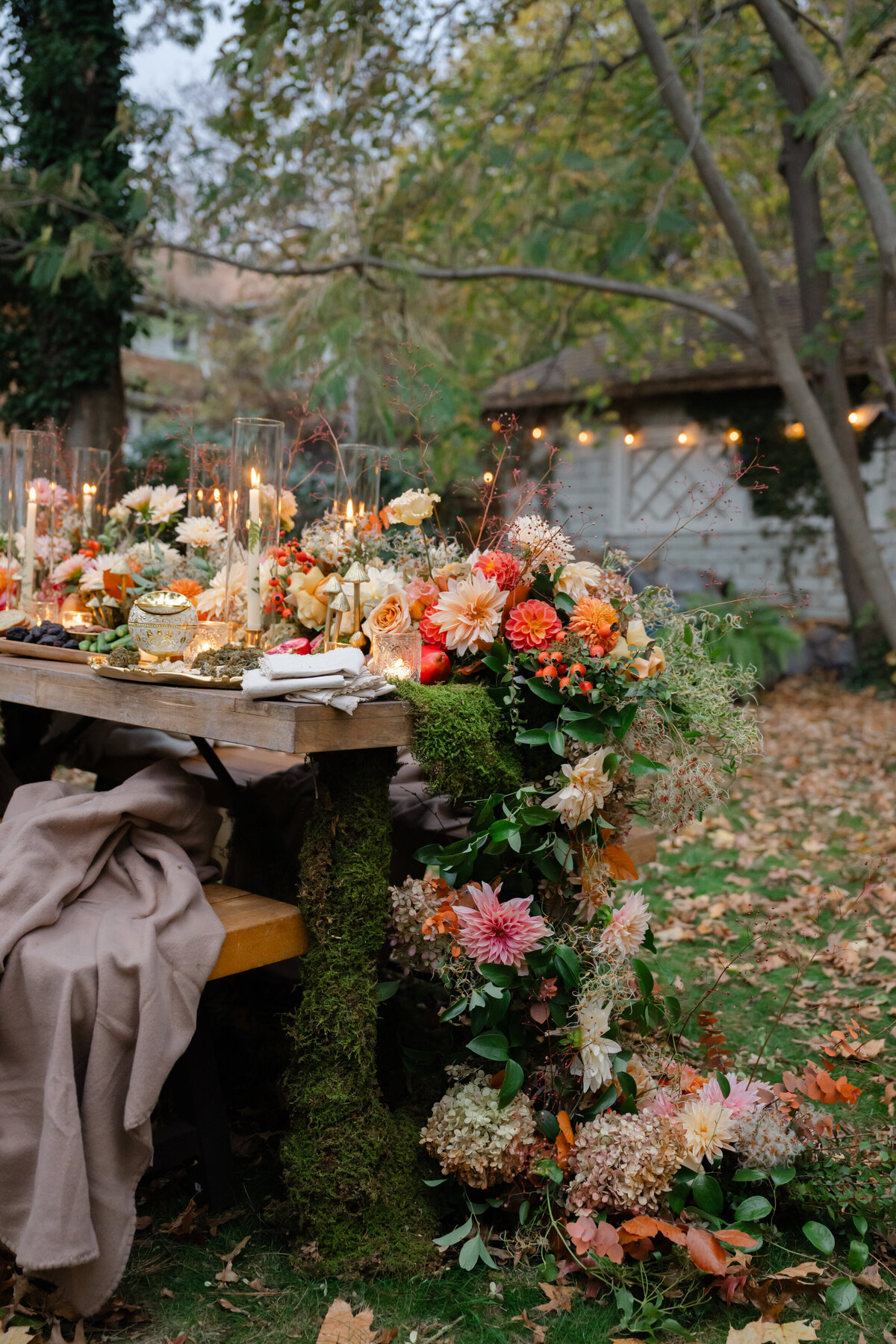Flower arrangement on rustic table