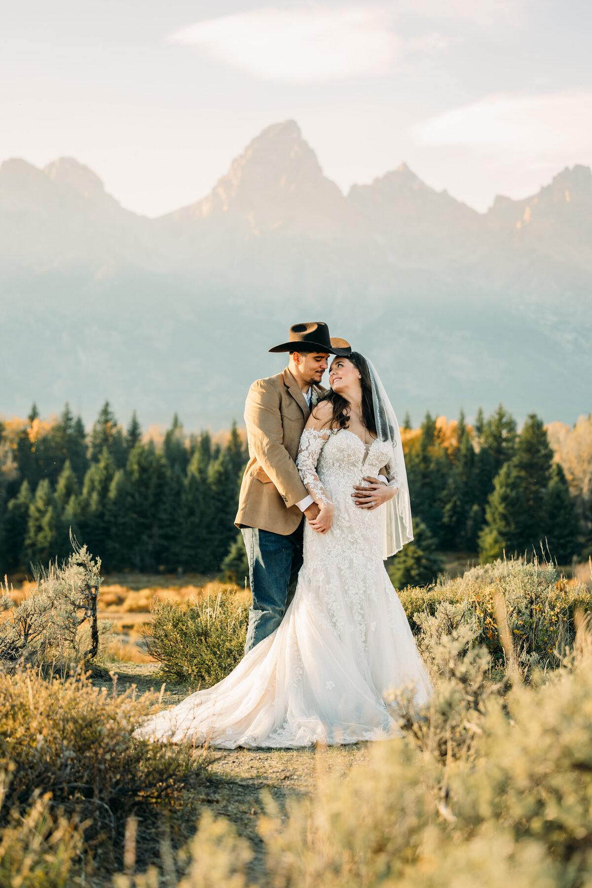 Blacktail Overlook bride and groom with reception at Moose Creek Ranch 
