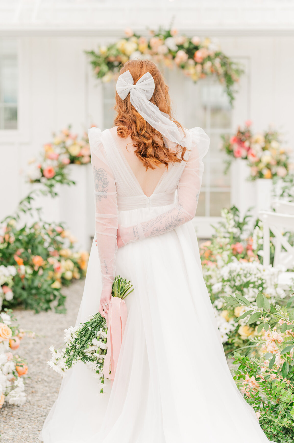 bride in ceremony site at spokane wedding venue