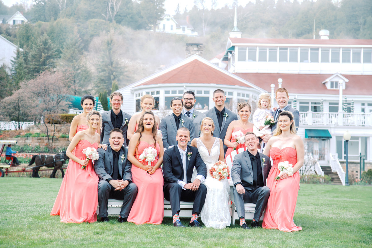 Wedding Party in Adirondack Chairs at Mission Point